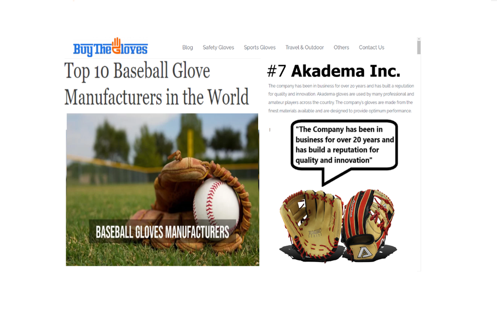 Akadema Ranked Among the Top 10 Baseball Glove Manufacturers in the World