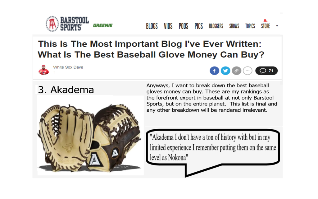 AKADEMA RANKED AMONG THE BEST BASEBALL GLOVES MONEY CAN BUY BY BARSTOOL SPORTS